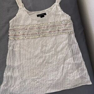 White House Black Market Sequin Beige Tank Top ll Used